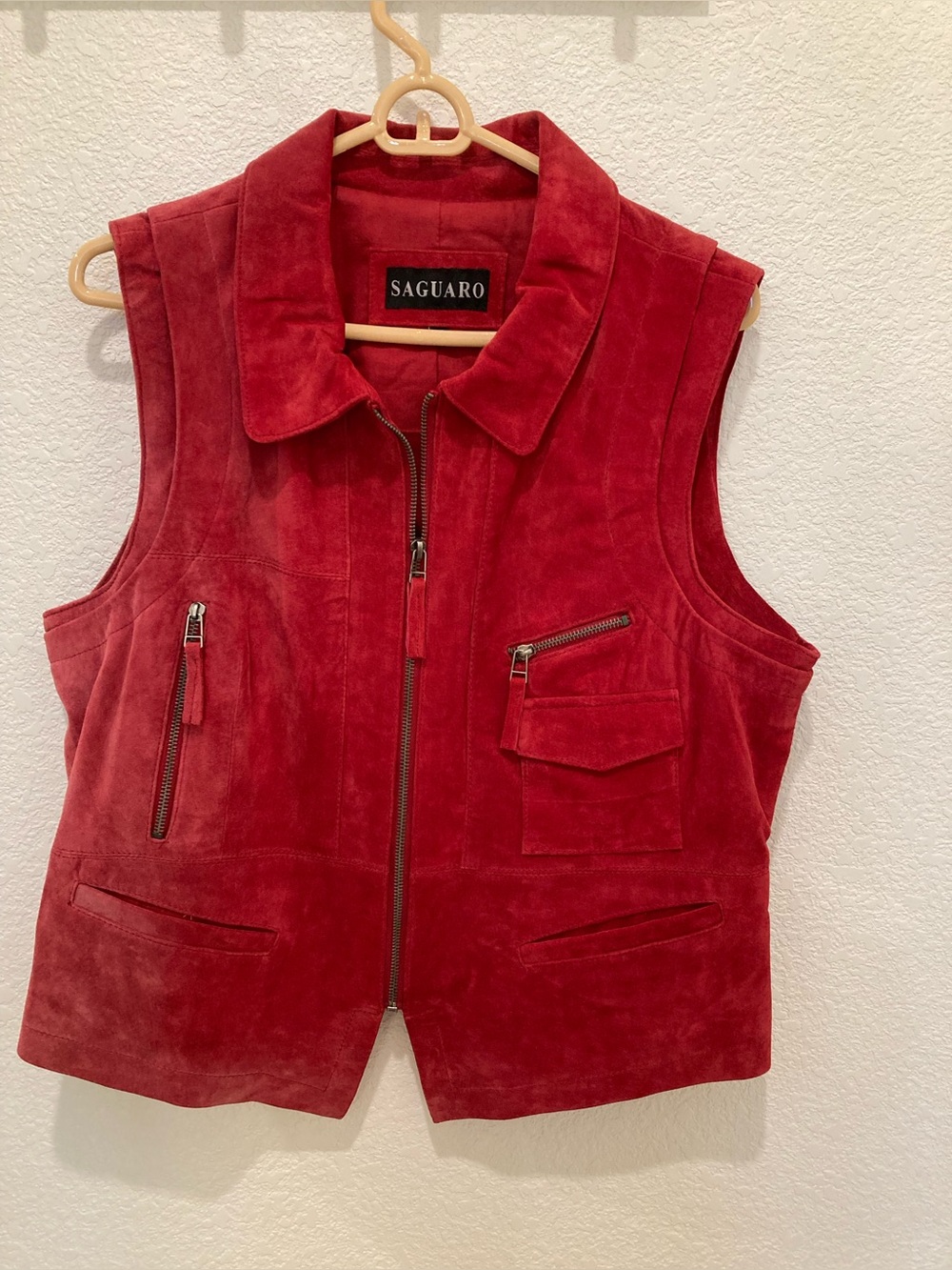 Red Suede Zip-Front Women's Vest - Picture 1 of 10